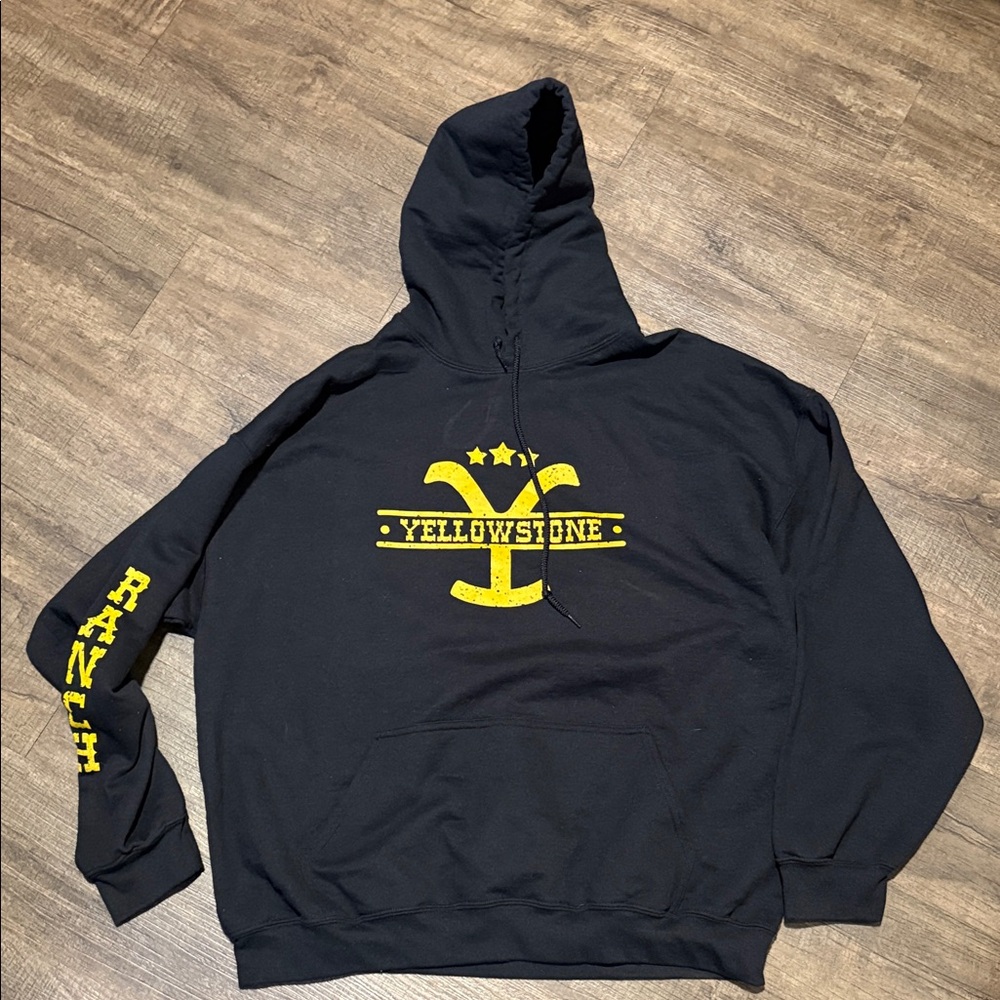 Gildan Black and Yellow Yellowstone Ranch Hoodie